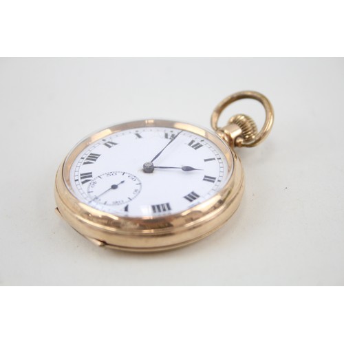 44 - Mens Record Open Face Rolled Gold Pocket Watch Hand-Wind Working      407218