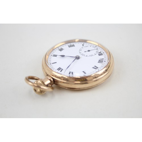 44 - Mens Record Open Face Rolled Gold Pocket Watch Hand-Wind Working      407218