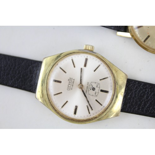 55 - Mens Vintage Gold Tone Wristwatch Hand-Wind Inc. Rotary x 3     407202