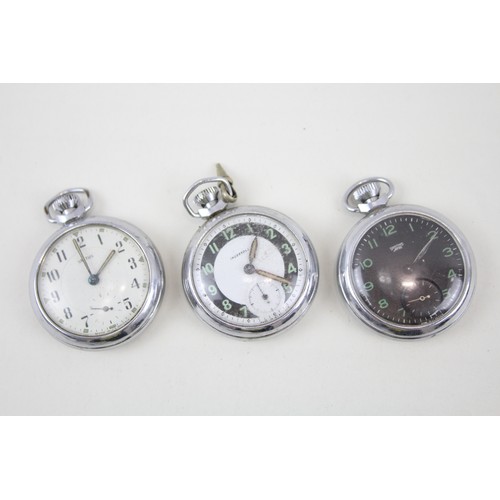 56 - Mens Vintage Open Face Pocket Watches Hand-Wind Smiths & Ingersoll Working x 3     407205