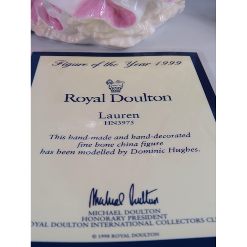 26 - 3 Royal Doulton Figures of the Year 1999 Lauren HN3975, 1995 Deborah HN3644 & Emma HN3714. Tallest s... 