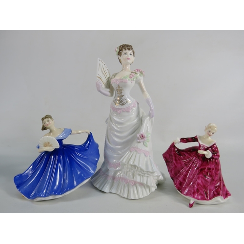 36 - Coalport Femmes fatales figurine Lillie Langtry plus Two Royal Doulton Miniature figures Kirsty and ... 