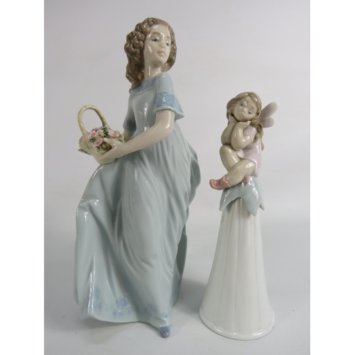 37 - Lladro figurine of a girl carrying a basket of flowers, 9 1/4