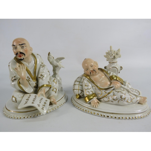 44 - 2 Vintage Sitzendorf porcelain oriental figurines, approx 5