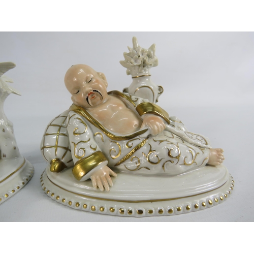 44 - 2 Vintage Sitzendorf porcelain oriental figurines, approx 5