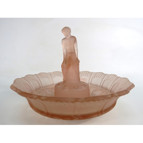 5 - Art deco Sowerby pink frosted glass seated nude lady figurine 7