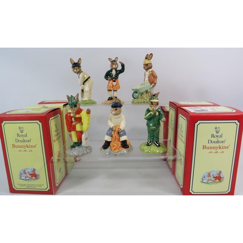 104 - Six Royal Doulton Bunnykins figurines, with boxes.