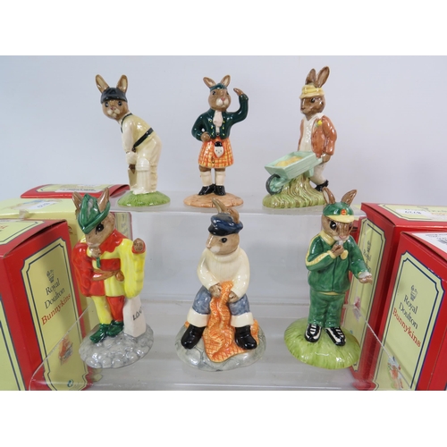 104 - Six Royal Doulton Bunnykins figurines, with boxes.