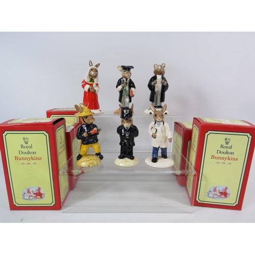 106 - Six Royal Doulton Bunnykins figurines, with boxes.