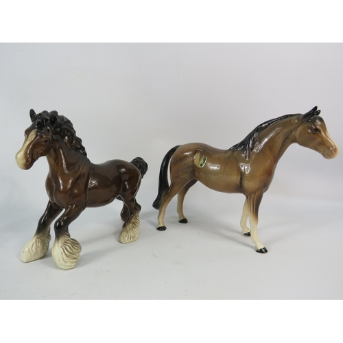 109 - Beswick Cantering shire horse figurine plus a Melbaware horse which has had a repair to one leg.