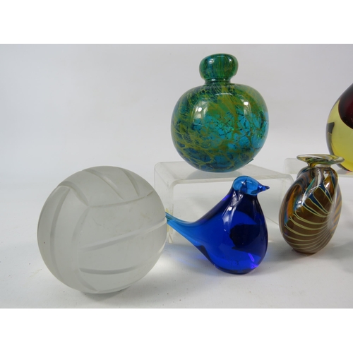 57 - Selection of art glass paperweights and bottles by Selkirk, Mdina and Murano etc.