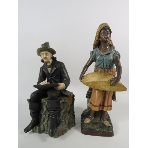 61 - Late 19th Early 20th century Bernard Bloch the Poet tobacco jar plus a Blackamoor lady smokers stand... 