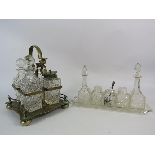 69 - Two Vintage cut glass cruet sets one in a silver plated stand.