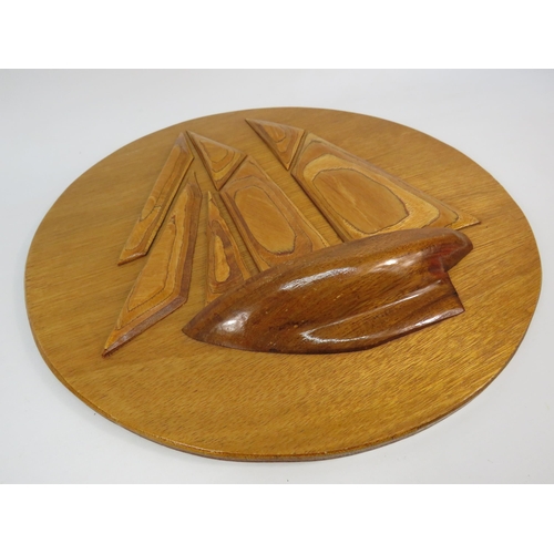 74 - Large teak Retro 3d wall plaque of a sailing boat, 18