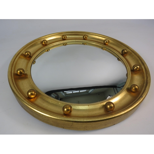 75 - Vintage round convex mirror with gilt frame and ball decoration , 16