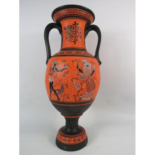 78 - Large bright orange terracotta twin handle Greek vase, 20 3/4