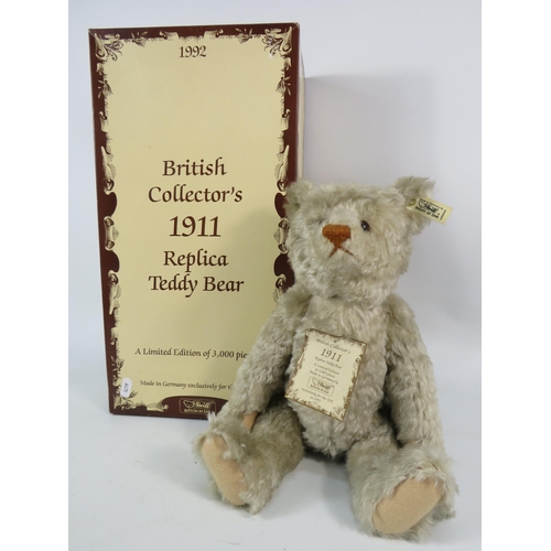 82 - Limited Edition 1992 Steiff British collectors 1911 Replica teddy bear, 127 of 3000. With Box