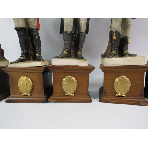 87 - Set of Six Italian Capodimonte Napoleonic Figurines standing on wooden plinths, approx 14 3/4