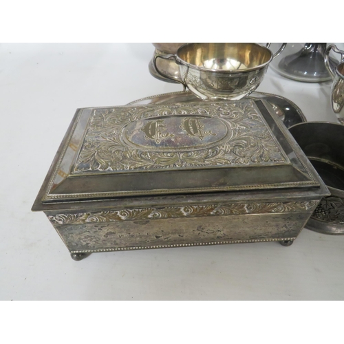 106 - Selection of Vintage Silver plate to include a very nice Cigarette box. See photos.