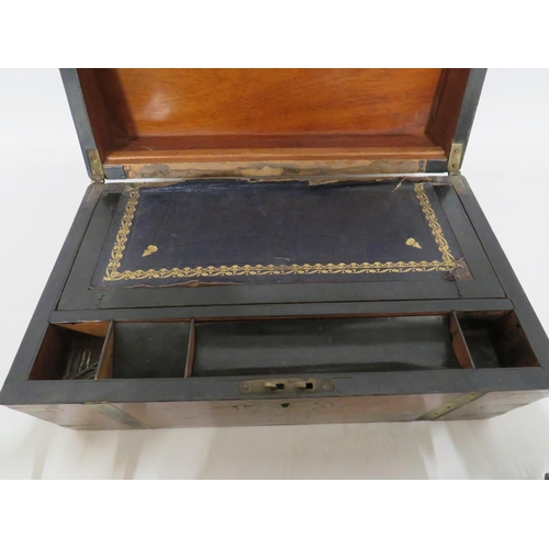 109 - Vintage Wooden Writing box/slope for refurb plus heavy brass fireside ornaments.