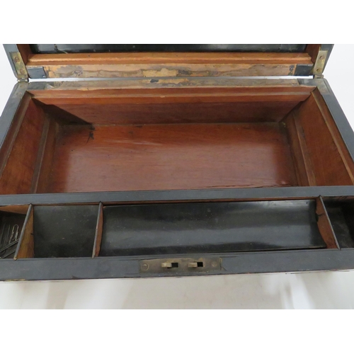 109 - Vintage Wooden Writing box/slope for refurb plus heavy brass fireside ornaments.