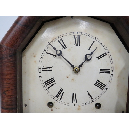 65 - Vintage mantle clock in running order. Chime needs repair. Approx 16 inches tall.