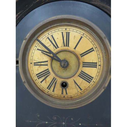 67 - Vintage Mantle Clock in running order with key, No Glass to front. Approx 14 inches tall.