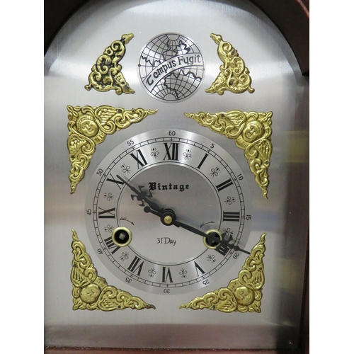 72 - Vintage 31 Day Mantle Clock by Tempus Fugit. Running order but no key. Rear door needs pin to hinge.... 