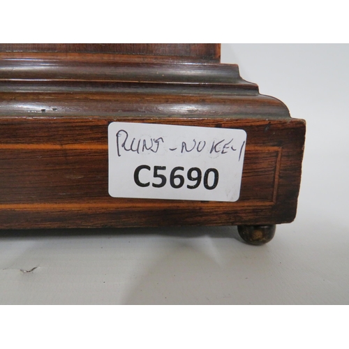 73 - American Made Mantle Clock with Wood case with inlaid decoration. Running order but no Key . Approx ... 