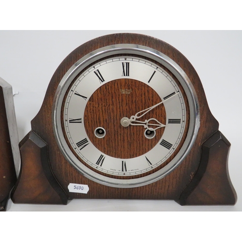 75 - Two Mid 20th Century Traditional Smiths Mantle Clocks. Both in running order but no key. Tallest 8 i... 