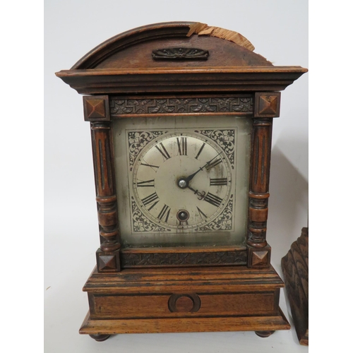 78 - German Made Mantle clock in running order but no key. Some decoration missing from top 11 inches tal... 