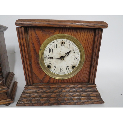 78 - German Made Mantle clock in running order but no key. Some decoration missing from top 11 inches tal... 