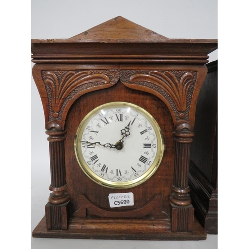 79 - Two Vintage Oak Cased Mantle Clocks. Both have been converted to Quartz Movement and will need batte... 