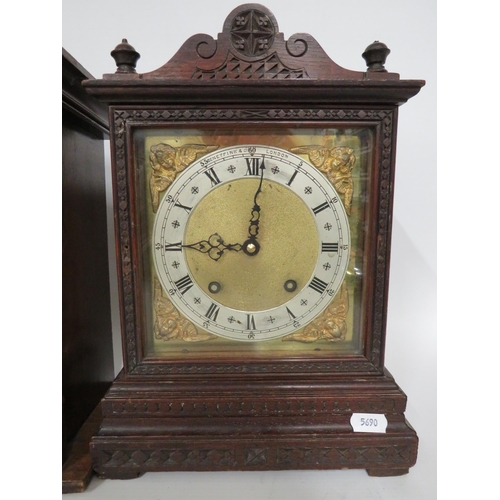 79 - Two Vintage Oak Cased Mantle Clocks. Both have been converted to Quartz Movement and will need batte... 