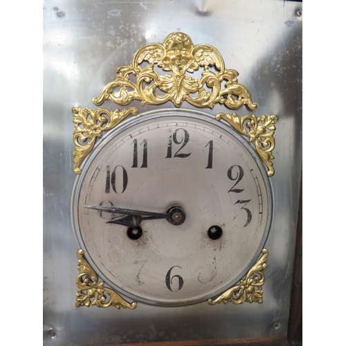 81 - Oak Cased Mantle Clock with Brass Dial, Needs pendulum & Key to run. 13 inches tall For Spares or re... 