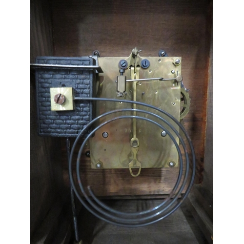 81 - Oak Cased Mantle Clock with Brass Dial, Needs pendulum & Key to run. 13 inches tall For Spares or re... 