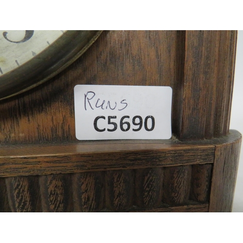 81 - Oak Cased Mantle Clock with Brass Dial, Needs pendulum & Key to run. 13 inches tall For Spares or re... 