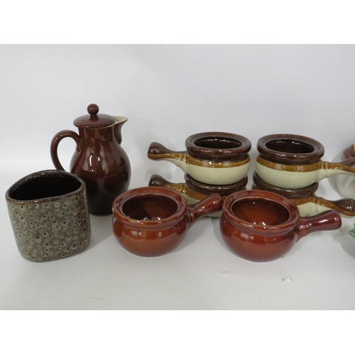 134 - Selection of vintage casserole pots and storage jars etc.