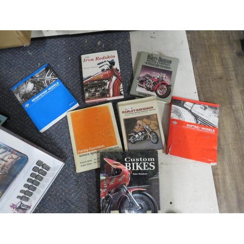 139 - Boxed limited edition clock and a selection of Harley Davidson and Custom motorbike books