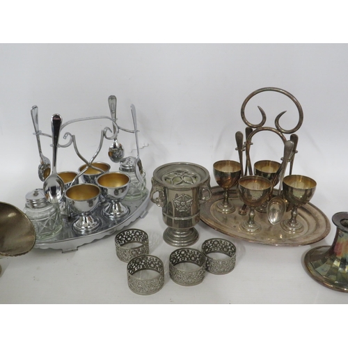 159 - Silver plated egg cruet set and a selection silver plated items.