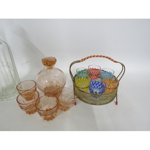 170 - Set of retro shot glass in a stand, Vintage soda syphon etc.