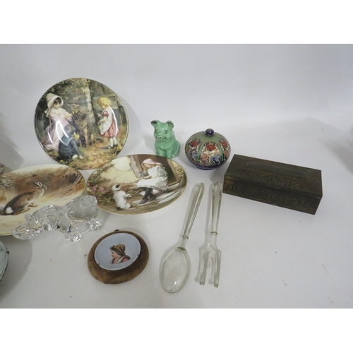 193 - Mixed lot to include ship in a bottle, crystal glass elephant, collectable plates etc.