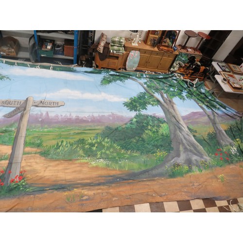 121 - Large Painted Theatrical Backdrop. Ideal for over painting or many other uses. Measures approx 16 x ... 