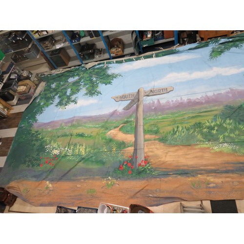 121 - Large Painted Theatrical Backdrop. Ideal for over painting or many other uses. Measures approx 16 x ... 