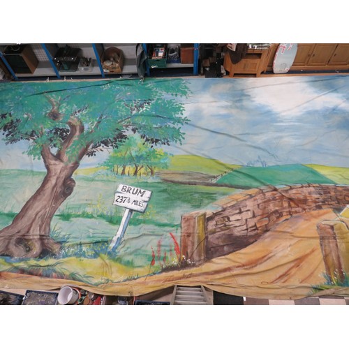 122 - Large Painted Theatrical Backdrop. Ideal for over painting or many other uses. Measures approx 16 x ... 