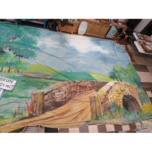 122 - Large Painted Theatrical Backdrop. Ideal for over painting or many other uses. Measures approx 16 x ... 