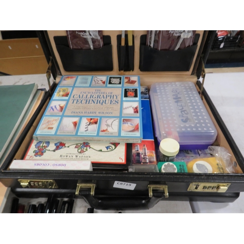 263 - 2 Briefcases containing a large selection of art supplies and caligraphy pens.