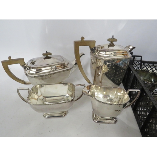 267 - Silverplated teaset, napkin rings, coffee bean spoons etc.