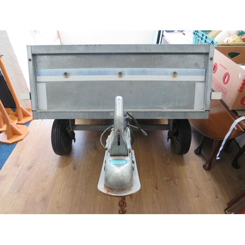 382 - Galvanised metal car trailer by Franc. Measures 51 x 41 x 14 inches (internal) Overall length inc dr... 