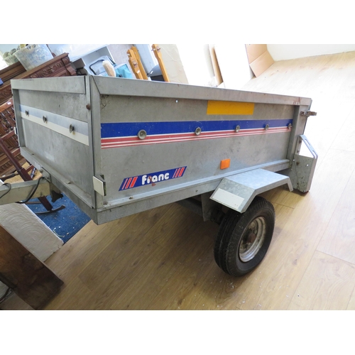 382 - Galvanised metal car trailer by Franc. Measures 51 x 41 x 14 inches (internal) Overall length inc dr... 